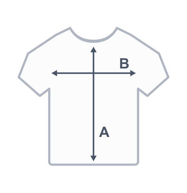 Maßskizze: A = Länge, B = Breite